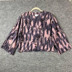 Doncaster Women's Top Sz M/L Purple Floral‎ Slanted Wood Button Up Vintage